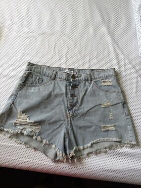 MISSLOOK Light Blue Distressed High-Rise Denim Shorts, XXL